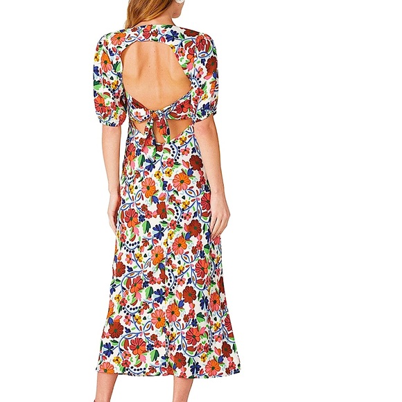 Rixo London Steph Crepe Midi Dress in Bright Floral Print Size Medium - Picture 3 of 16